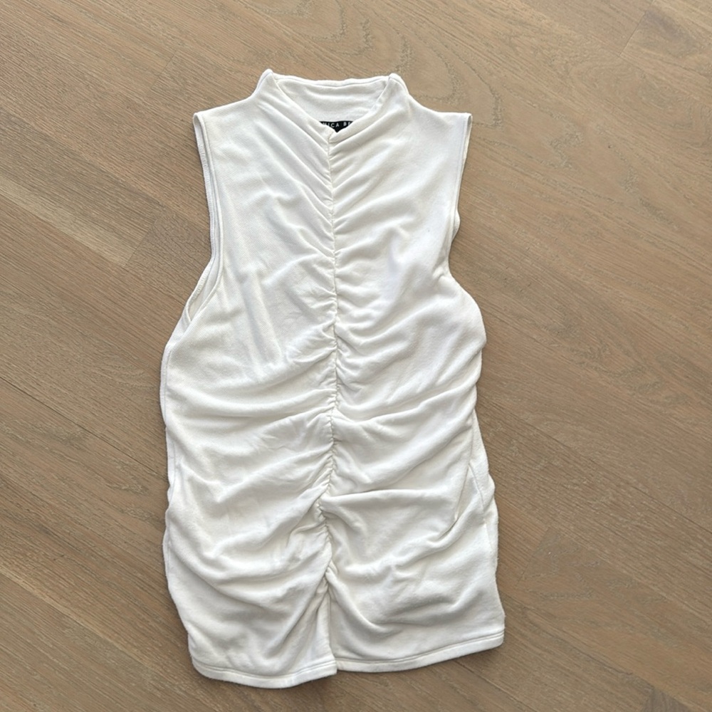 Veronica Beard White Sleeveless Ruched Tank Top